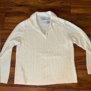 White Stag Cream Cable-Knit Collar Sweater